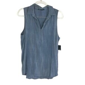 Femme by Tresics Top Women Medium Blue Sleeveless V-Neck Collared NWT